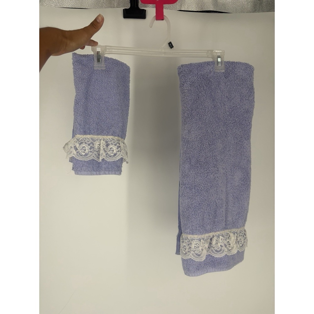 Vintage Lady Pepperell Set Of 2 Towels Lace Ruffle Purple Cottagecore 90s Whimsy